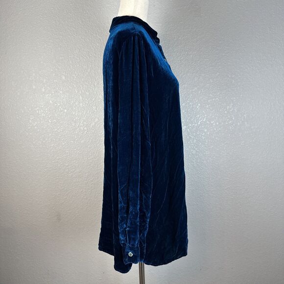 Cut Loose Womens Crushed Velvet Button Up Tunic Top M Medium Sapphire Blue - Picture 7 of 9
